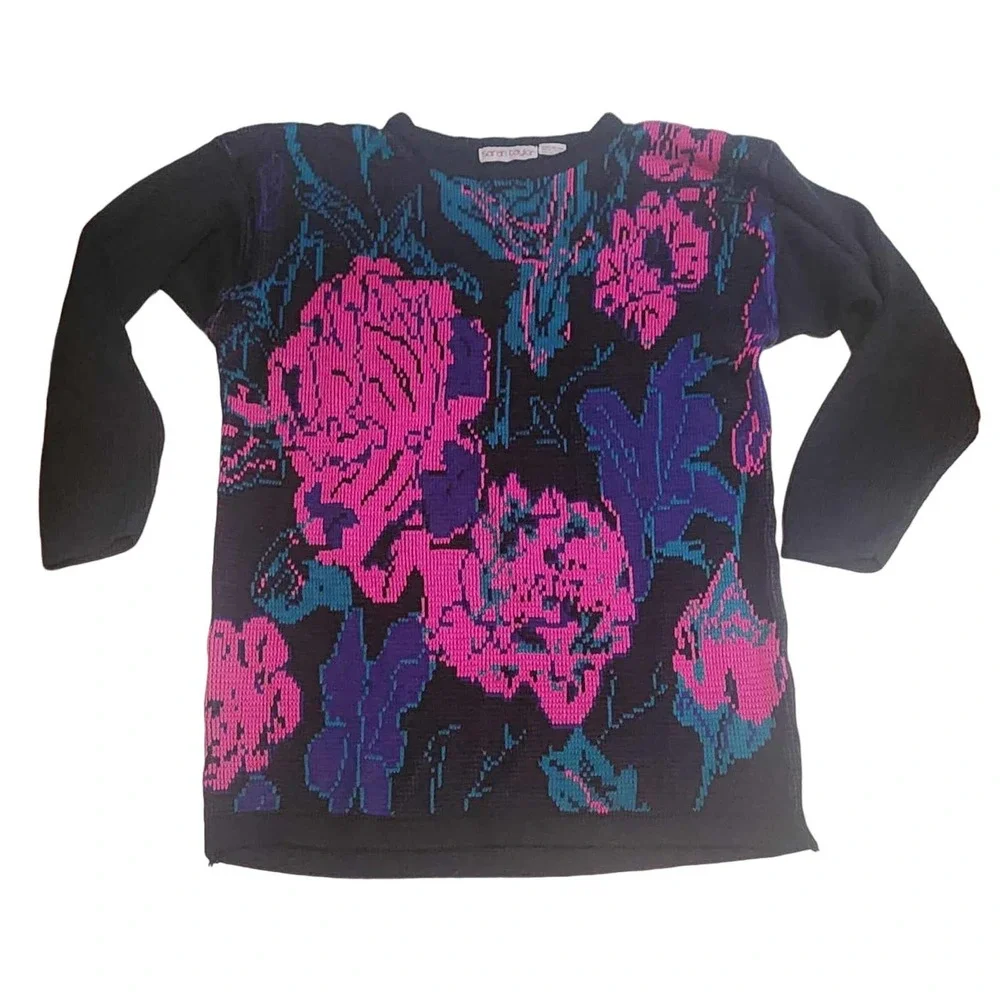 Vintage Sarah Taylor 90's Tunic Sweater, Abstract Floral - Medium